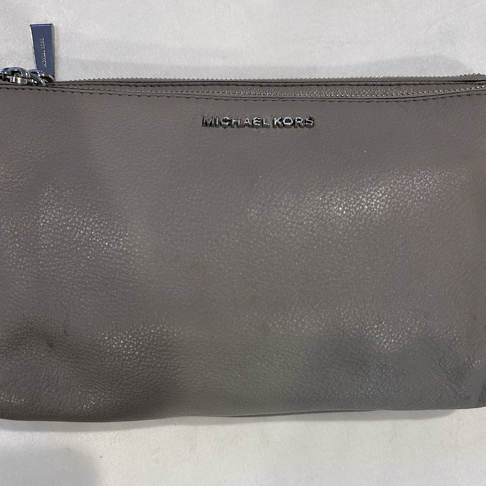 Michael Kors Shoulder Cross Bag Gray‎  Pebble Leather 32S7SAFC3L Tag Double Zip - Picture 7 of 14